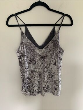 American Eagle Velvet V-Neck Cami Tank Top - Gray